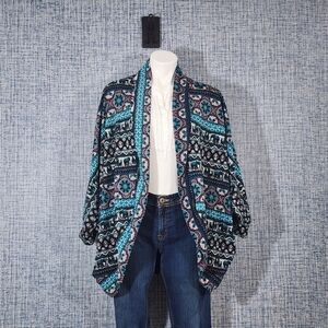French Laundry Teal and Black Patterned Cardigan